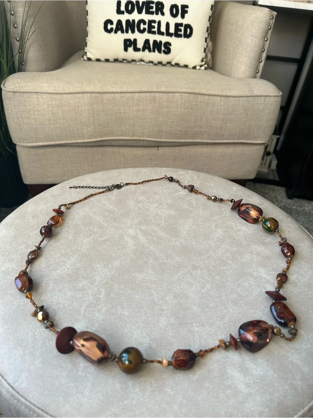 ✨Vintage Handcrafted Brown & Amber Beaded Women’s Necklace